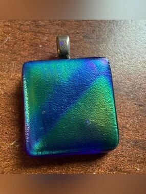 Iridescent Blue-Green Square Pendant